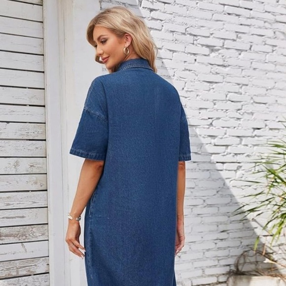 NWT- BEAUTIFUL DENIM BUTTON DOWN DRESS-loose fit - Picture 5 of 6